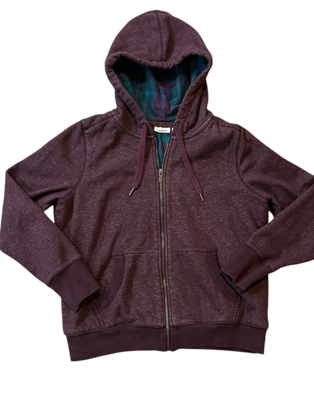 L.L. Bean burgundy flannel lined zip up hooded jacket size Small petite